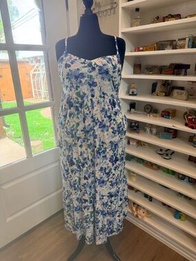 NWT Lane Bryant Floral Watercolor Spaghetti Strap Maxi Dress - Blue & White